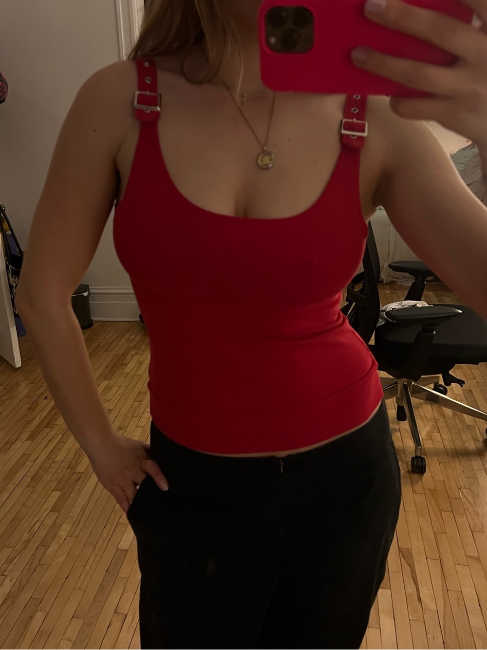 Red Buckle-Strap Tank Top - Women